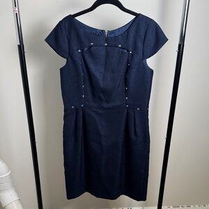 Ivy + Blu Studded Cap Sleeve Business Professional Fitted Blue Dress Size 12